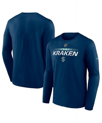 Men's Branded Deep Sea Blue Seattle Kraken Authentic Pro Core Collection Prime Wordmark Long Sleeve T-Shirt $15.12 T-Shirts
