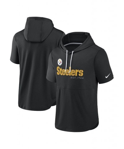 Men's Black Pittsburgh Steelers Short Sleeve Pullover Hoodie $34.30 Sweatshirt